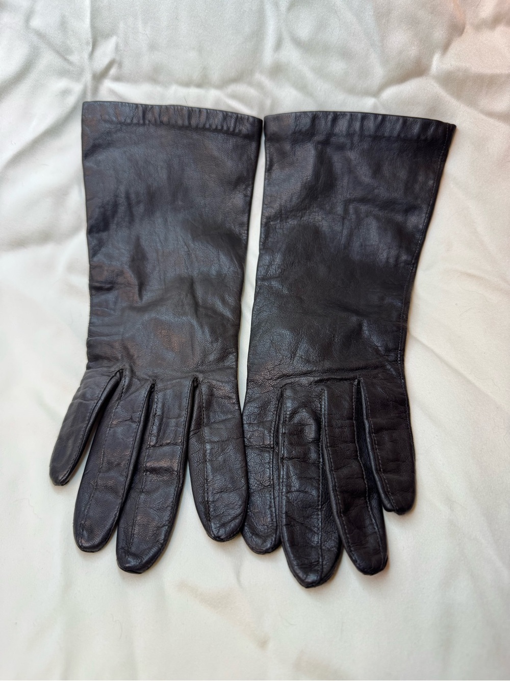 Vintage Women’s Long Dark Brown Leather Gloves Size 6.5 Genuine Leather